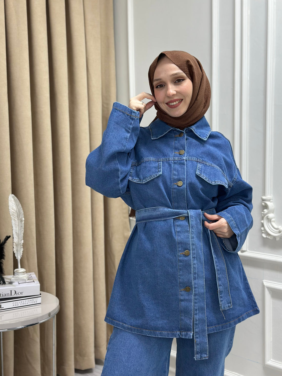 KEMERLİ DENİM CEKET TAKIM