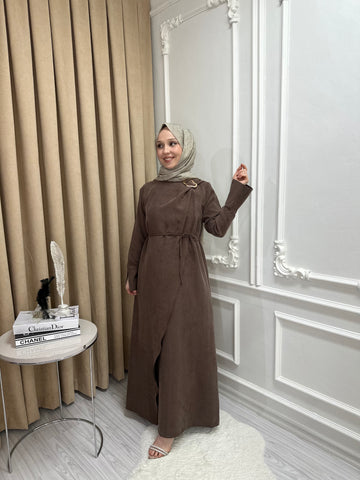 SİNDY MODAL ELBİSE - KAHVERENGİ