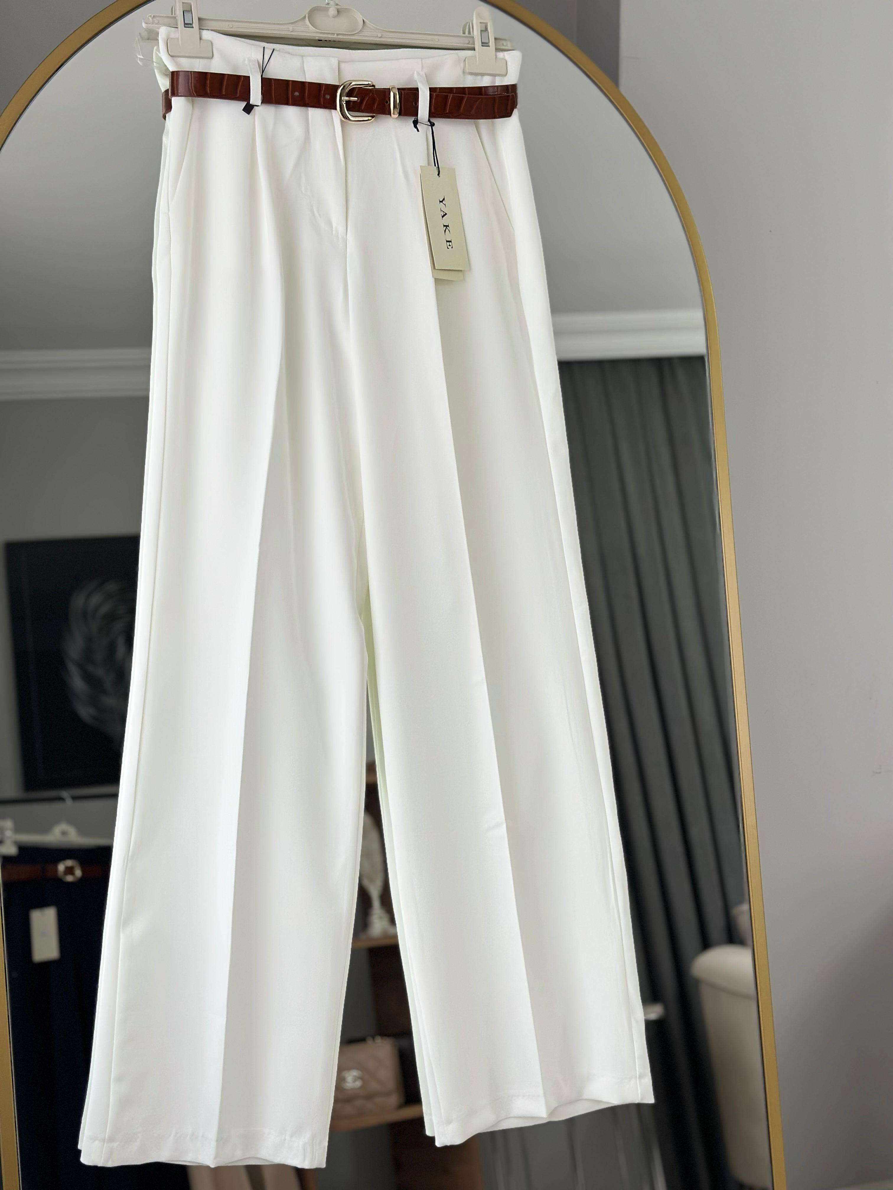 YAKE PALAZZO PANTOLON- BEYAZ