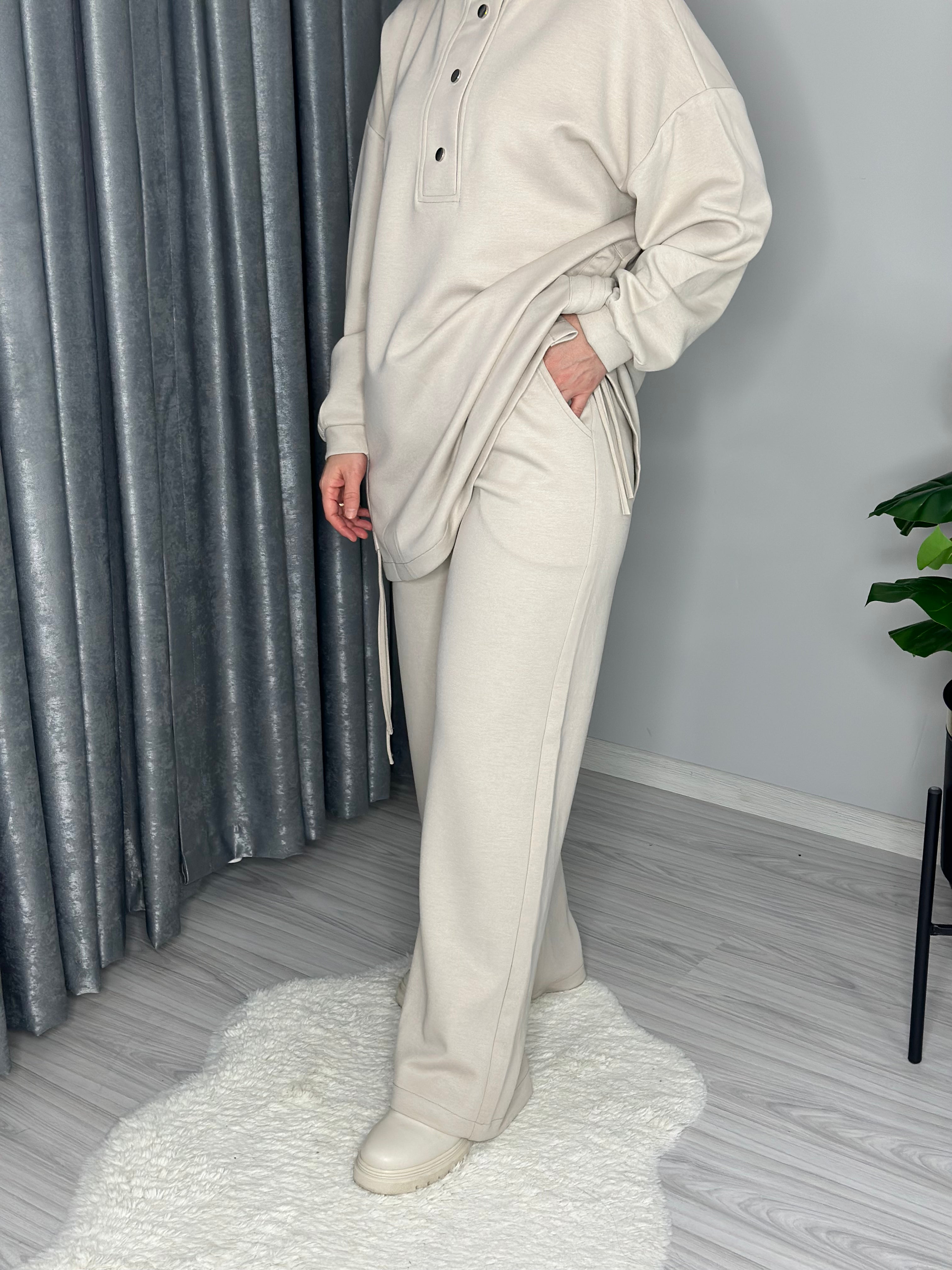 ÇITÇITLI TUNİK TAKIM-TAŞ RENGİ