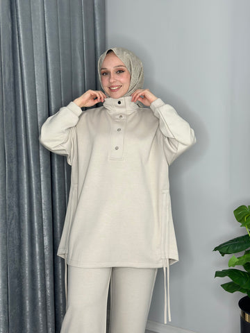 ÇITÇITLI TUNİK TAKIM-TAŞ RENGİ