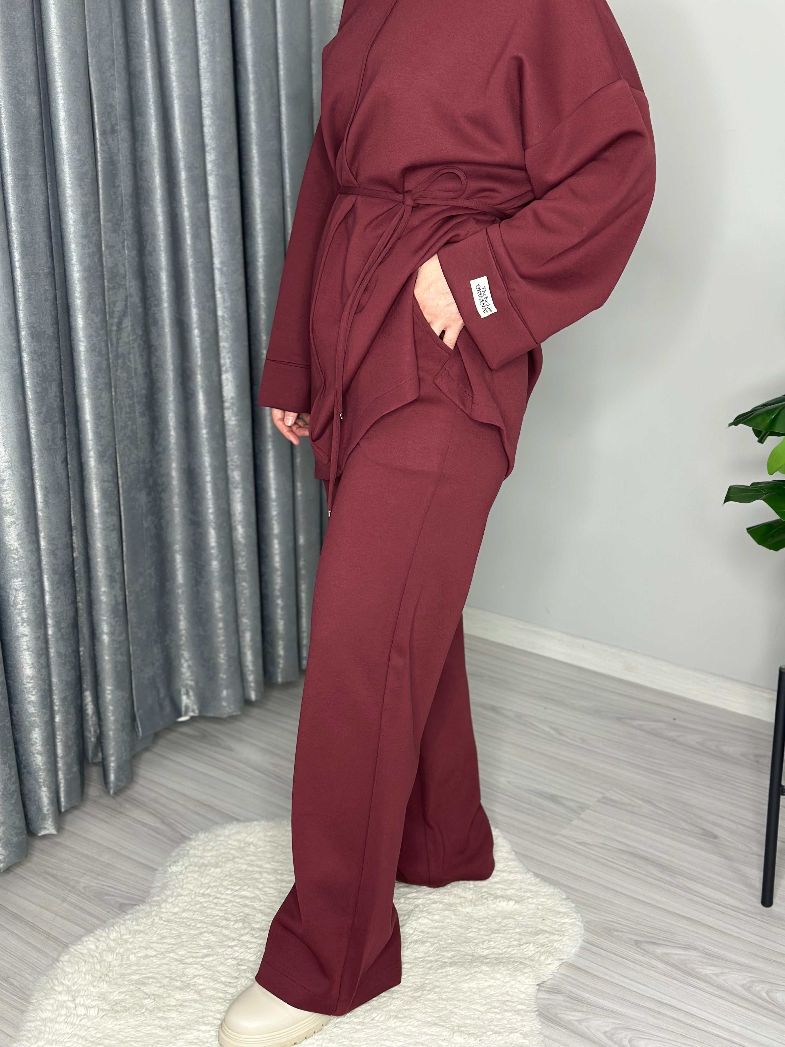 KOL KATLAMALI TUNİK TAKIM-BORDO