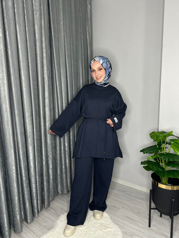 KOL KATLAMALI TUNİK TAKIM-LACİVERT