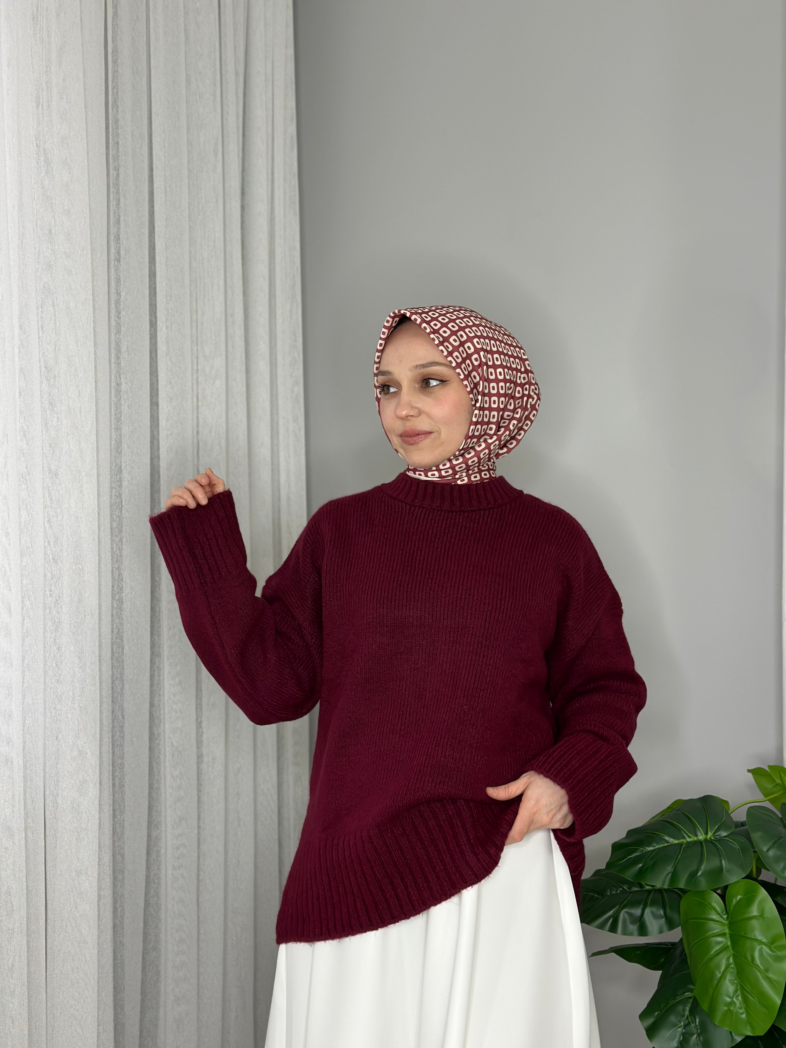 BİSİKLET YAKA KAZAK - BORDO