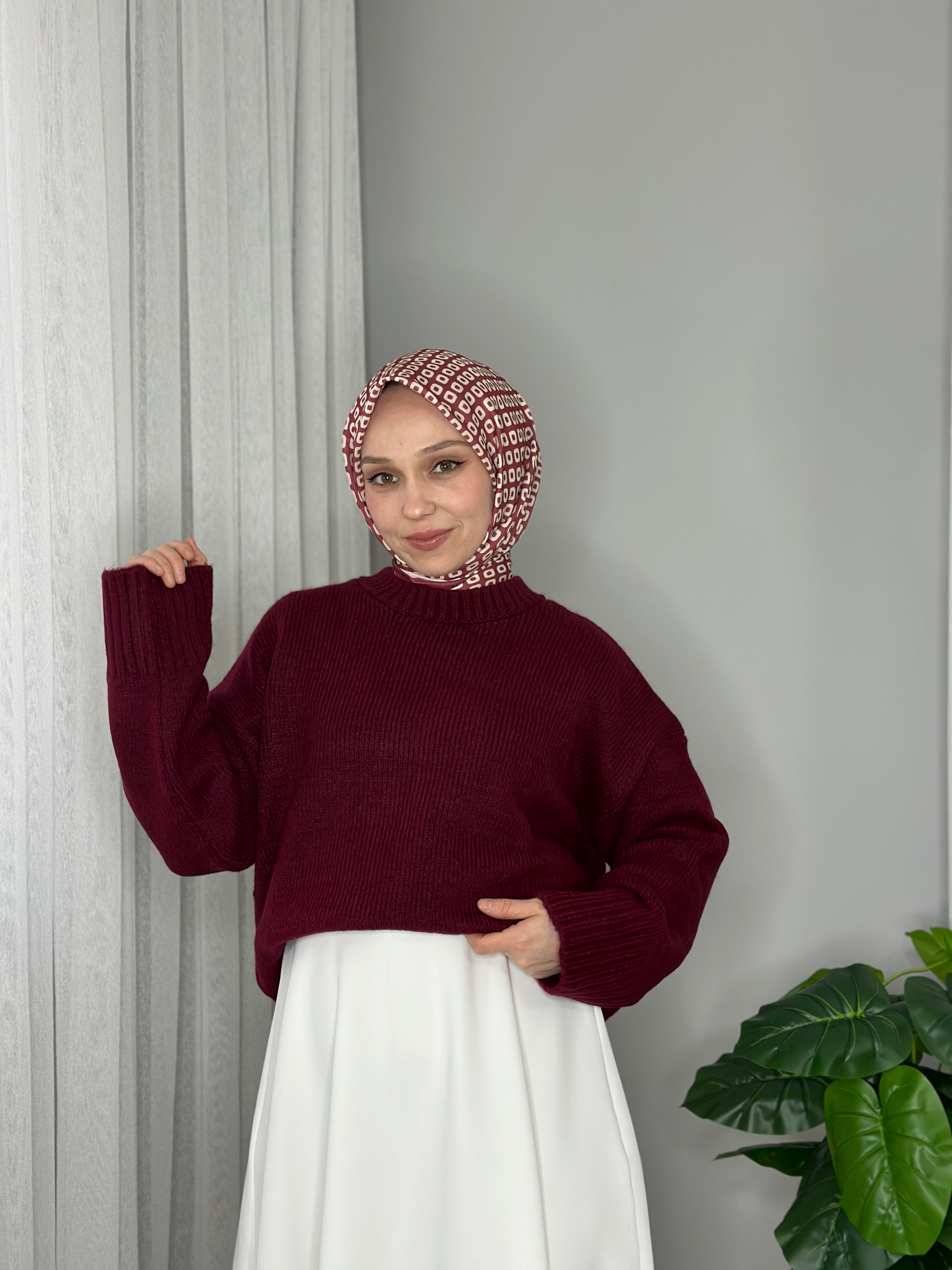 BİSİKLET YAKA KAZAK - BORDO