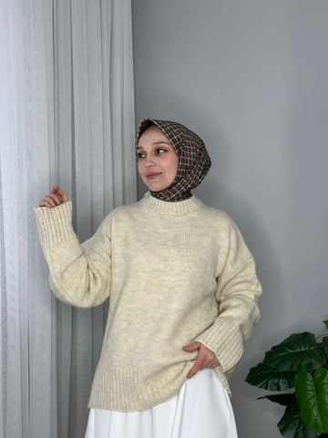 BİSİKLET YAKA KAZAK - KREM