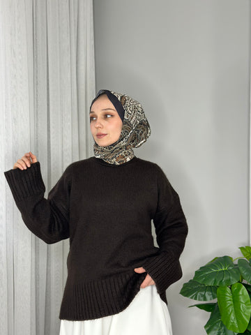 BİSİKLET YAKA KAZAK - ACI KAHVE