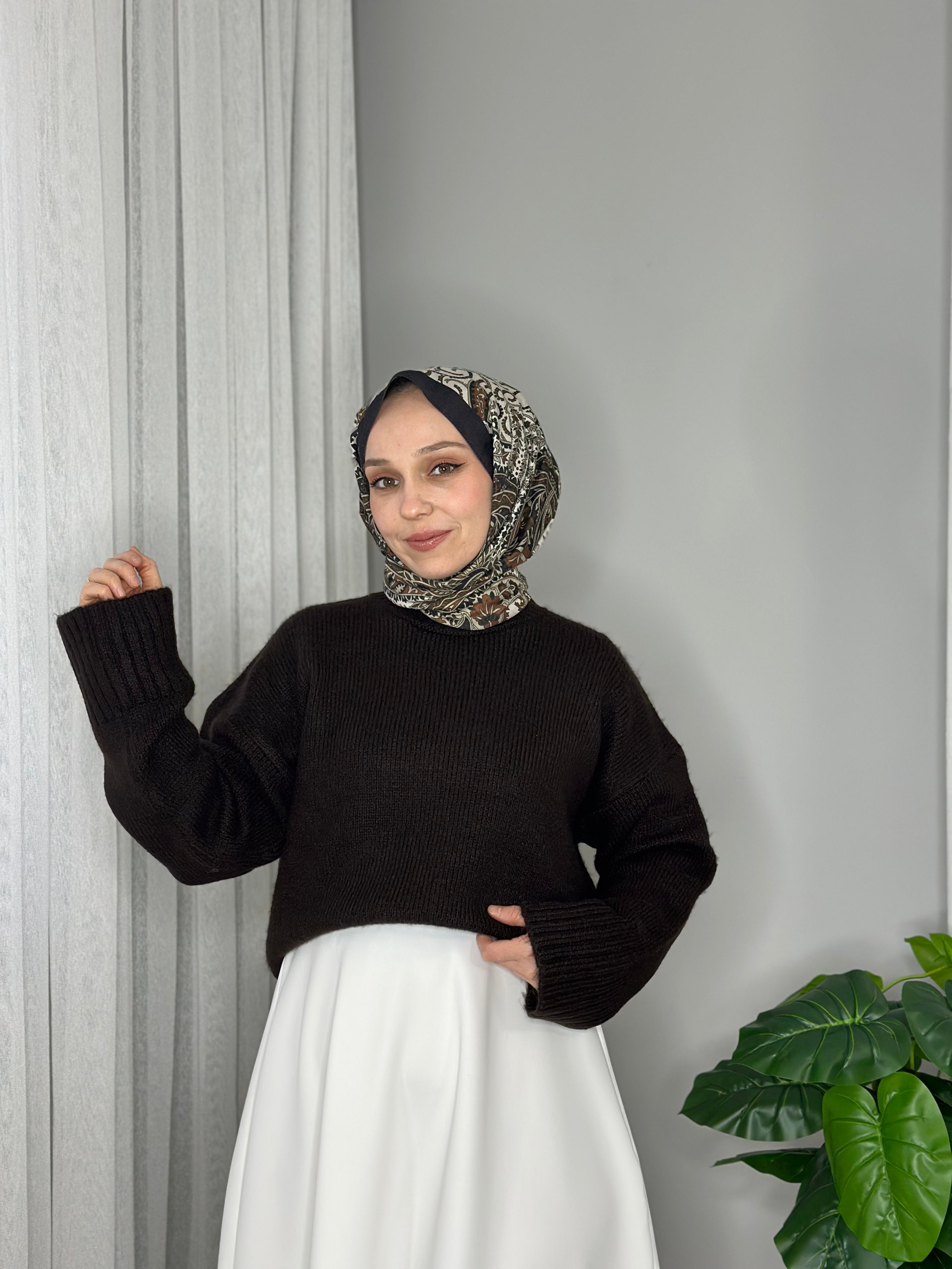 BİSİKLET YAKA KAZAK - ACI KAHVE