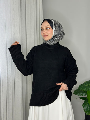 BİSİKLET YAKA KAZAK - SİYAH