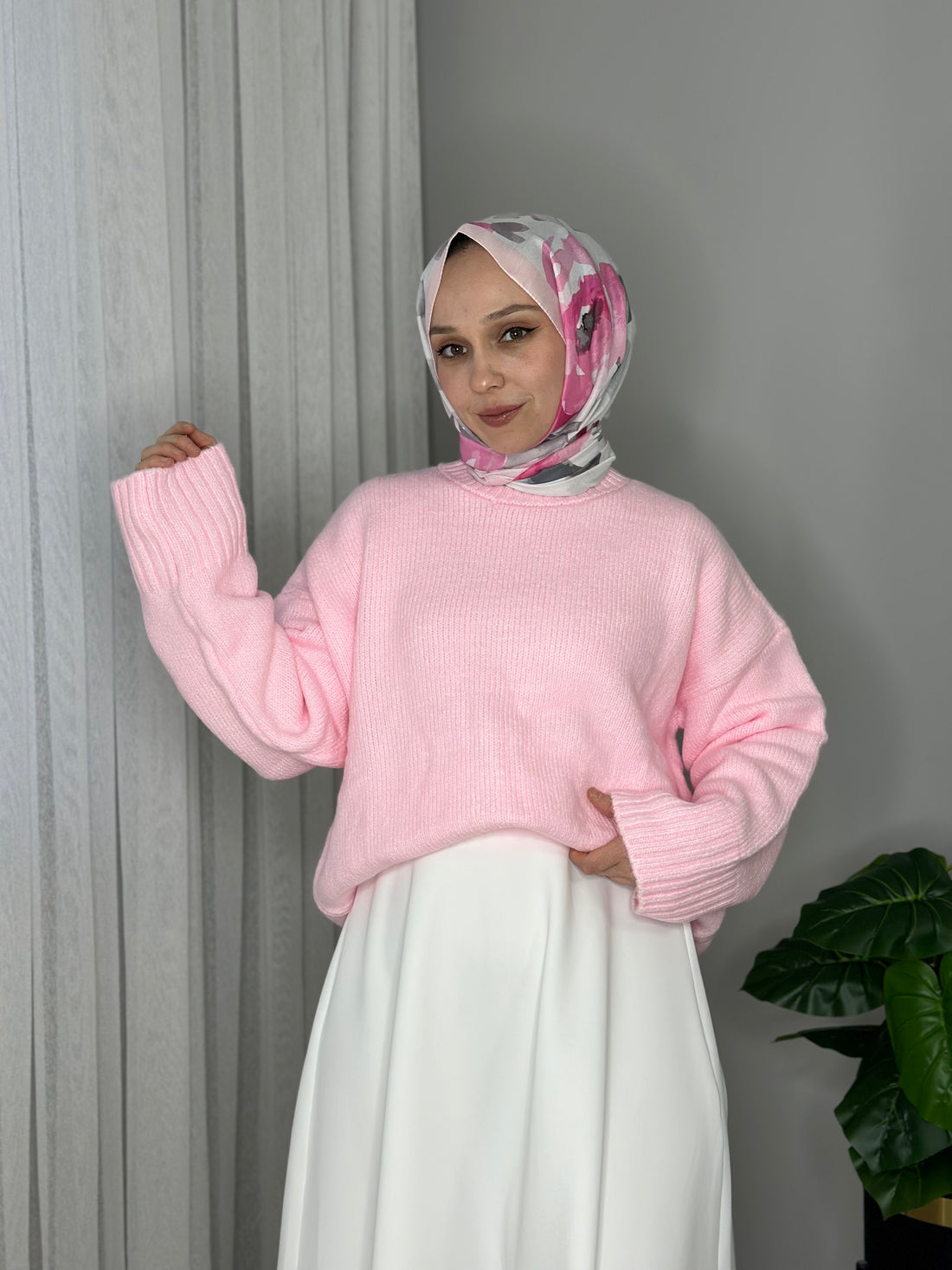 BİSİKLET YAKA KAZAK - PEMBE